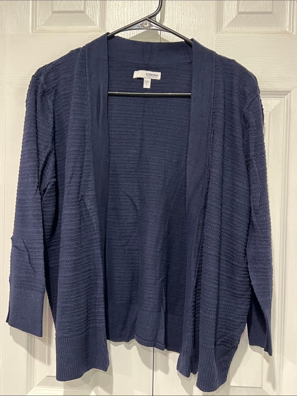 Sonoma Navy Blue Open-Front Textured Knit Cardigan